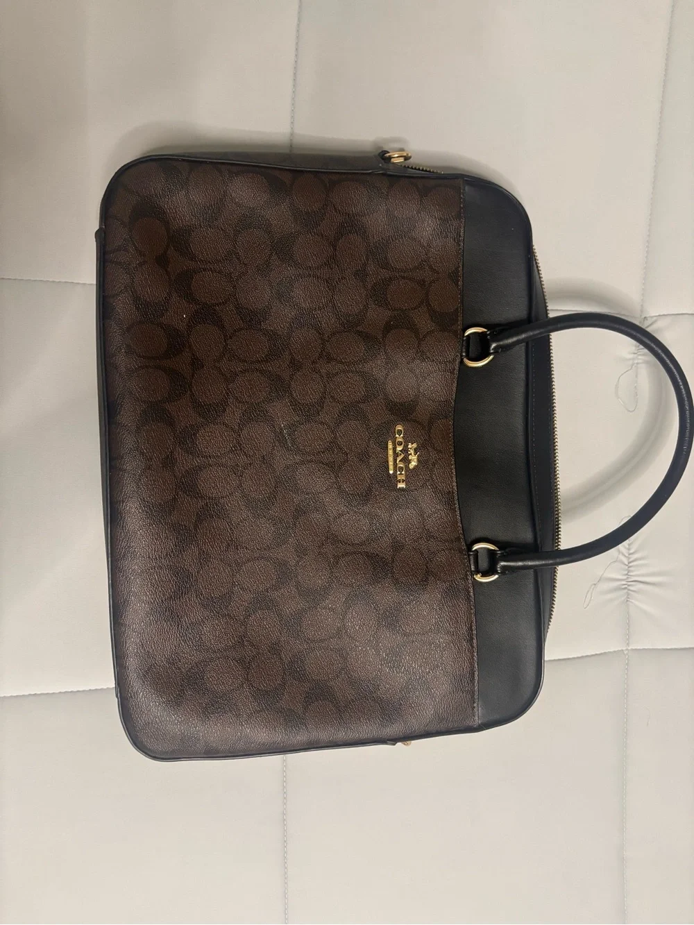 Coach Brown Signature Laptop Bag with Black Trim